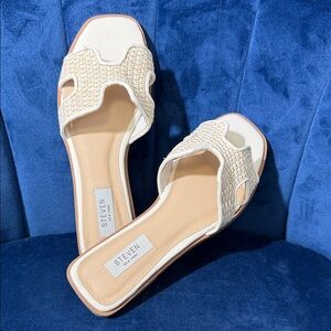 Steven NY Hanna Women's Cream Woven Slide Sandals Size 7.5